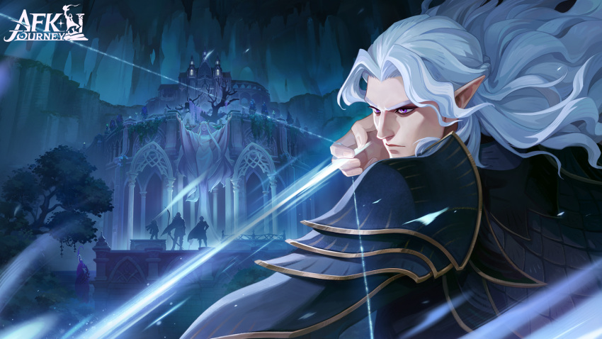 1girl, 2boys, afk_(series), afk_journey, aiming, arch, architecture, armor