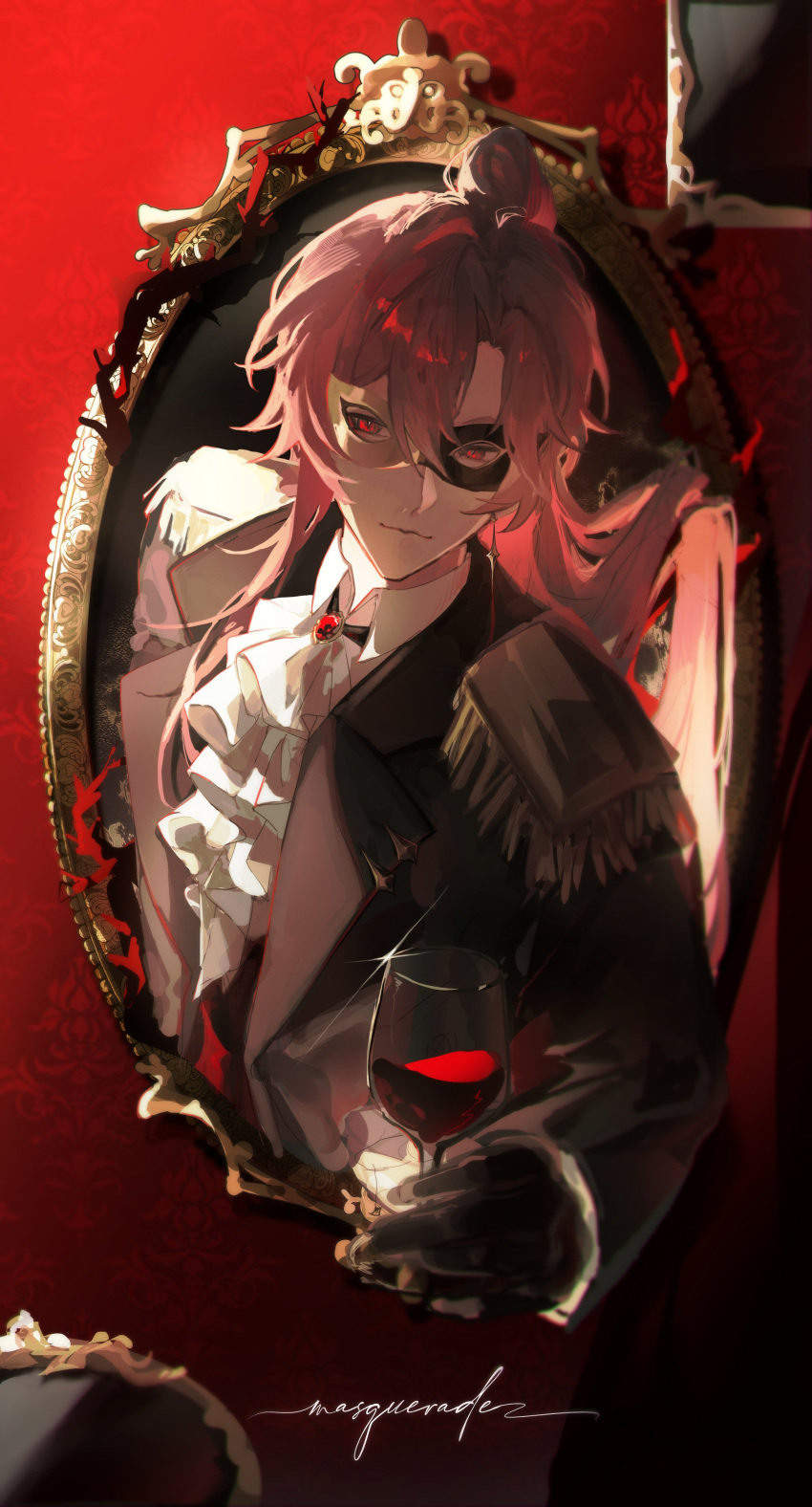 1boy, absurdres, alcohol, androgynous, animification, ascot, bishounen, black_coat
