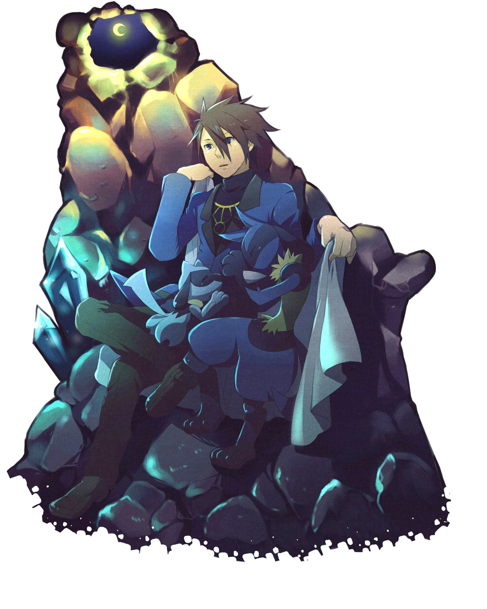 cave, highres, lucario, moon, pokemon, pokemon_diamond_and_pearl, pokemon_dppt, riolu