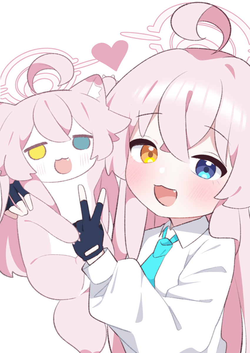 1girl, absurdres, ahoge, animalization, blue_archive, blue_eyes, blue_necktie, blush