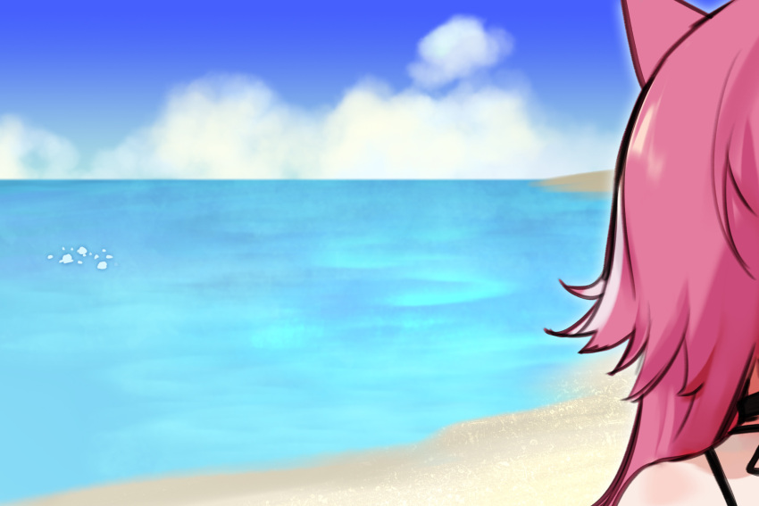1girl, air_bubble, animal_ears, beach, bubble, clouds, day, highres