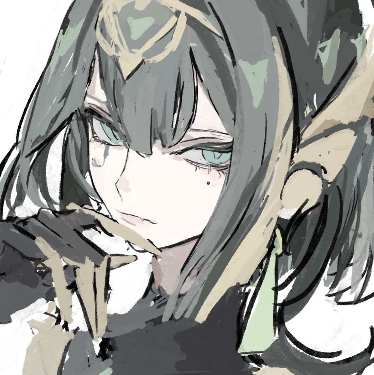 1girl, ancient_egyptian_clothes, black_gloves, blunt_bangs, bob_cut, claws, close-up, closed_mouth