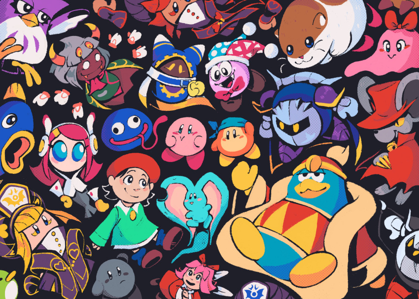 adeleine, animal_ears, armor, bandana, bandana_waddle_dee, beinganegg, black_background, blonde_hair