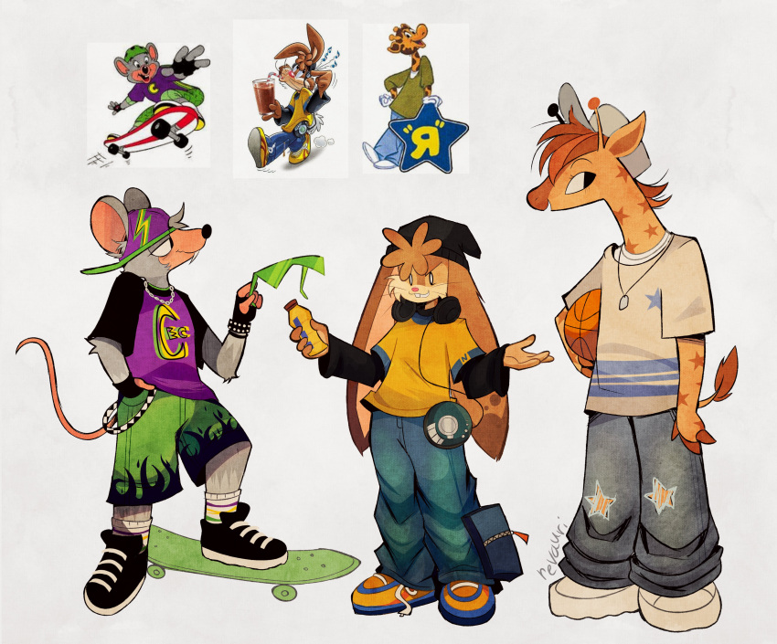 3boys, absurdres, adapted_costume, alternate_costume, backwards_hat, baggy_pants, beanie, black_gloves