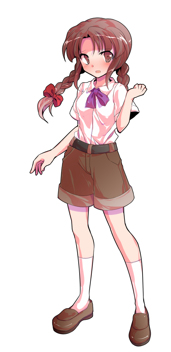 1girl, alphes_(style), bare_arms, belt, black_belt, blush, bow, bowtie