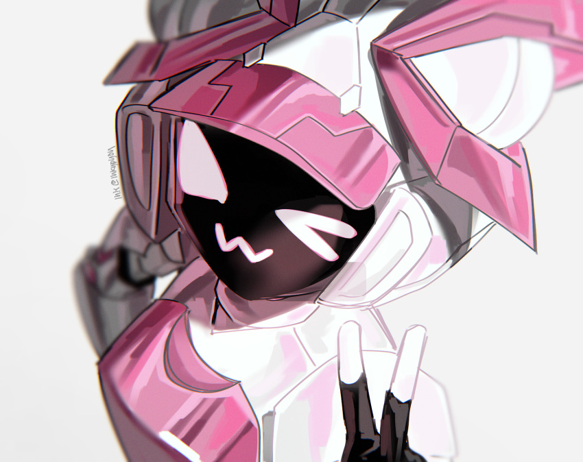 1girl, ;), ;3, armor, blurry, blurry_background, commentary, depth_of_field
