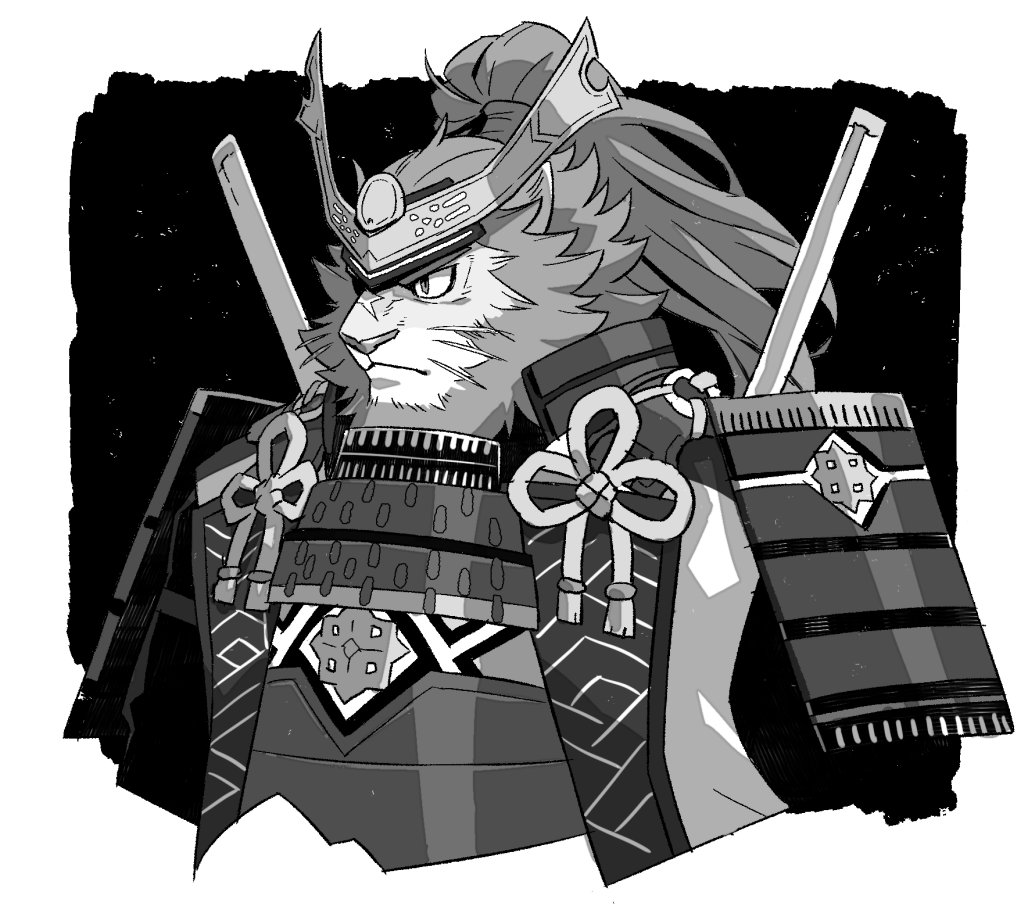 1boy, animal_ears, armor, closed_mouth, commentary_request, cross_scar, furry, furry_male