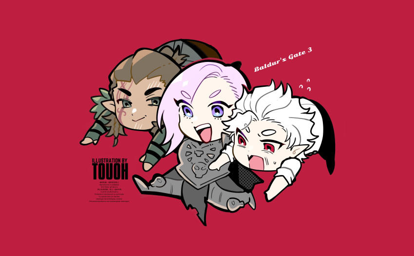 2boys, absurdres, astarion, baldur's_gate, baldur's_gate_3, brown_hair, chibi, chibi_only