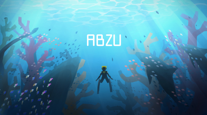 1other, abzu, blue_theme, bodysuit, caustics, copyright_name, coral, dappled_sunlight