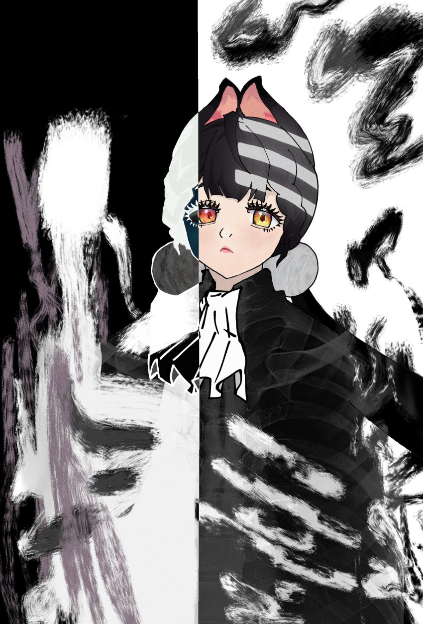 1girl, absurdres, alice_thymefield, animal_ears, braided_twintails, cosplay, death_the_kid, death_the_kid_(cosplay)