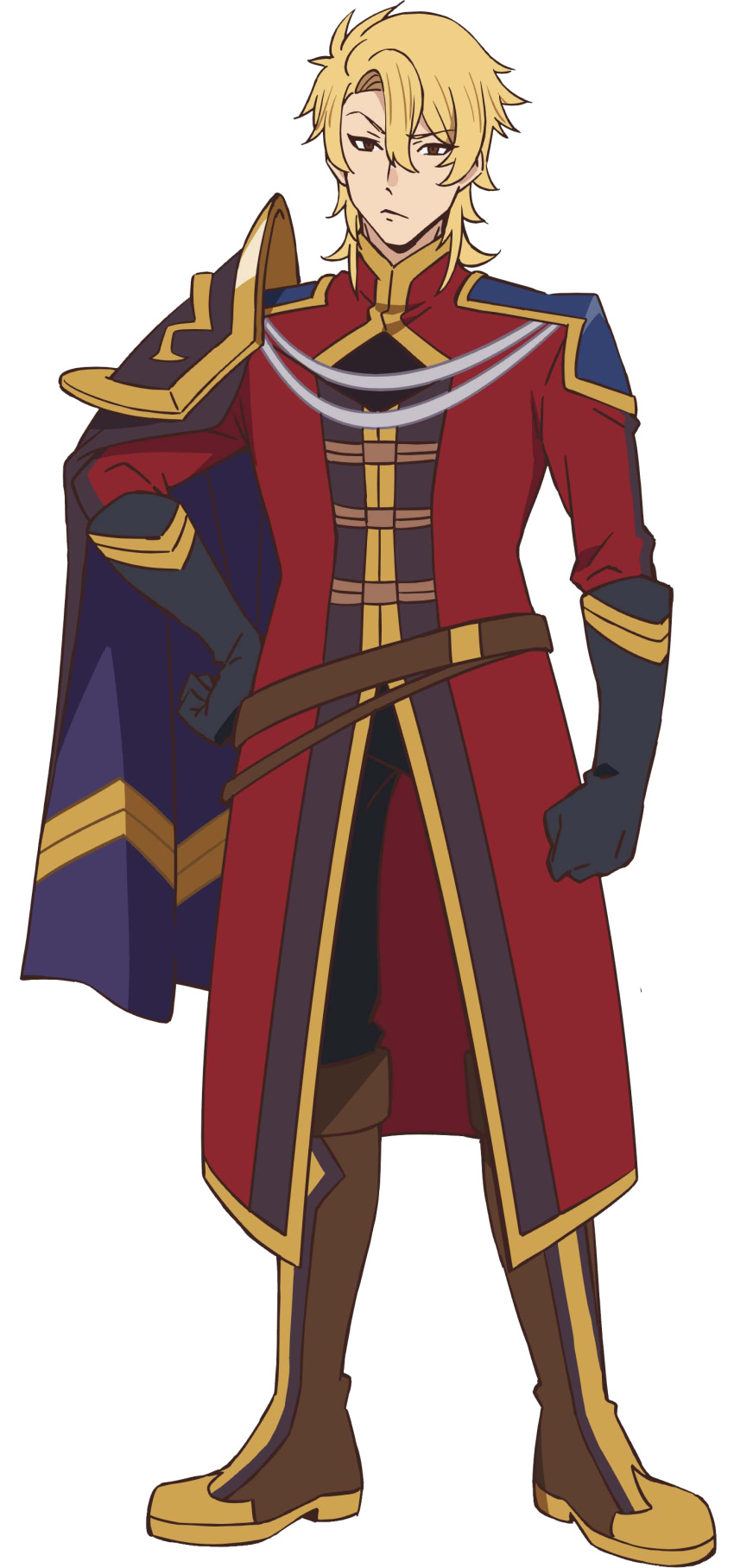 1boy, absurdres, anime_coloring, armor, black_cloak, black_gloves, black_pants, blonde_hair