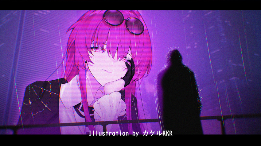 1girl, 1other, artist_name, black_gloves, black_jacket, blade_runner_(series), blade_runner_2049, blurry