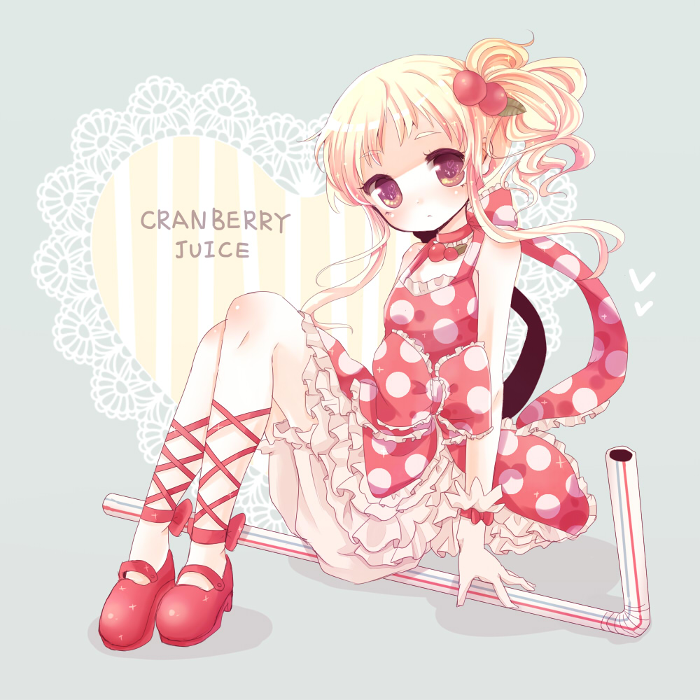bloomers, brown_eyes, cranberry, dress, karunabaru, original, polka_dot, polka_dot_dress