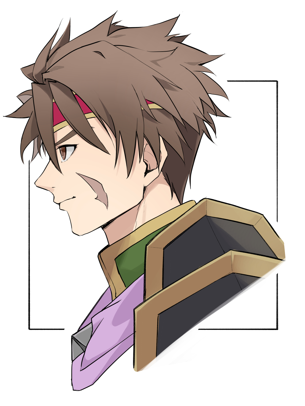1boy, brown_eyes, brown_hair, closed_mouth, from_side, geis_(ys), headband, highres