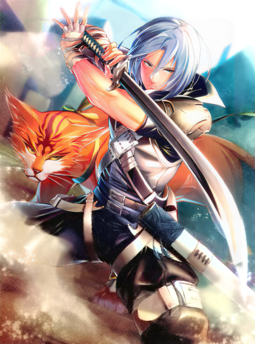 1boy, fighting_stance, fire_emblem, fire_emblem:_path_of_radiance, fire_emblem_cipher, grey_hair, highres, holding