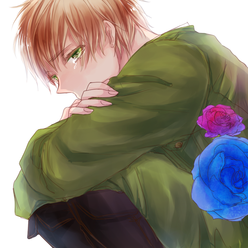 aimu, axis_powers_hetalia, blonde_hair, boots, flower, green_eyes, hachi_(aimu), male