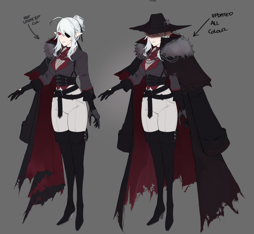 absurdres, ahoge, ascot, belt, black_boots, black_coat, black_corset, black_gauntlets