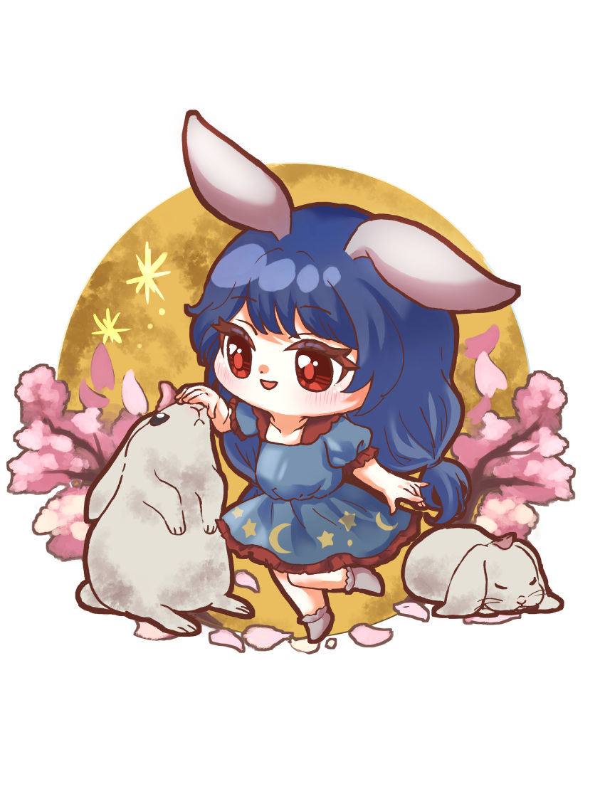 1girl, a16850155, absurdres, blue_dress, blue_eyes, chibi, crescent_print, deformed
