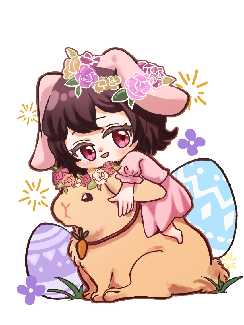 1girl, a16850155, absurdres, animal_collar, animal_ears, brown_rabbit, carrot_pin, chibi