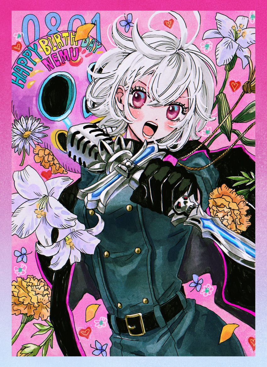 1girl, :o, antenna_hair, aohitsugi_nemu, belt, belt_buckle, black_belt, black_capelet