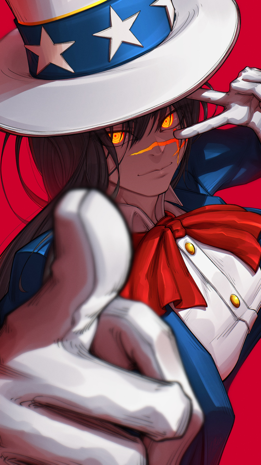 1girl, absurdres, black_hair, blue_jacket, bow, bowtie, chainsaw_man, closed_mouth