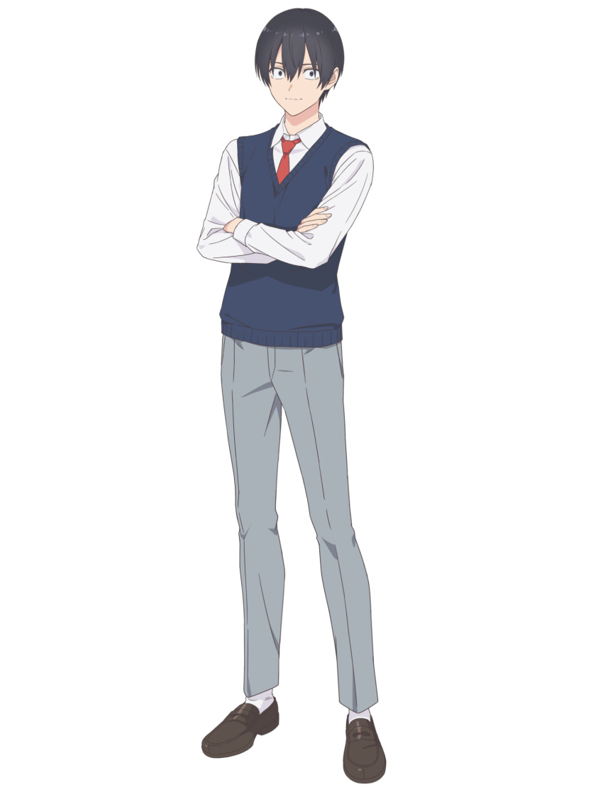 1boy, 2.5_jigen_no_ririsa, anime_coloring, black_eyes, black_hair, blue_vest, closed_mouth, collared_shirt