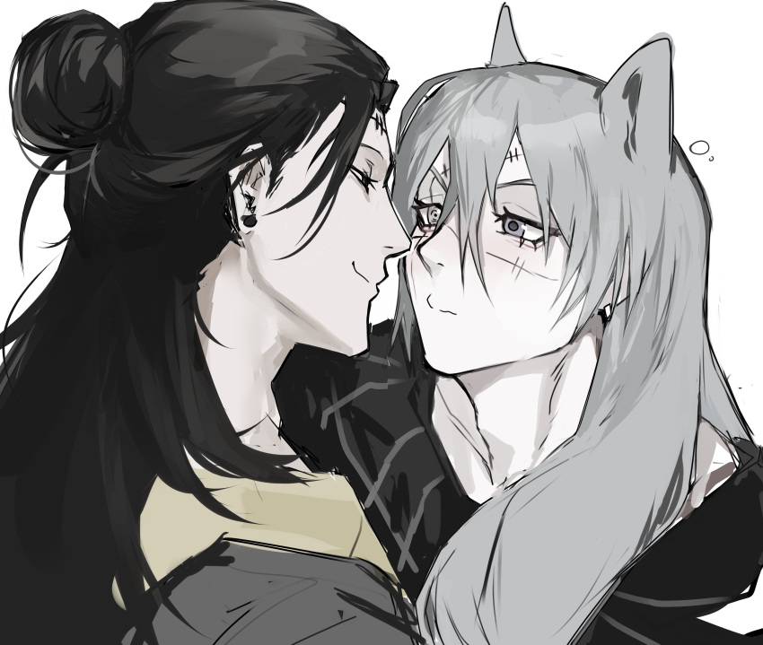 2boys, absurdres, adam's_apple, animal_ears, black_hair, blue_eyes, blue_hair, cat_boy