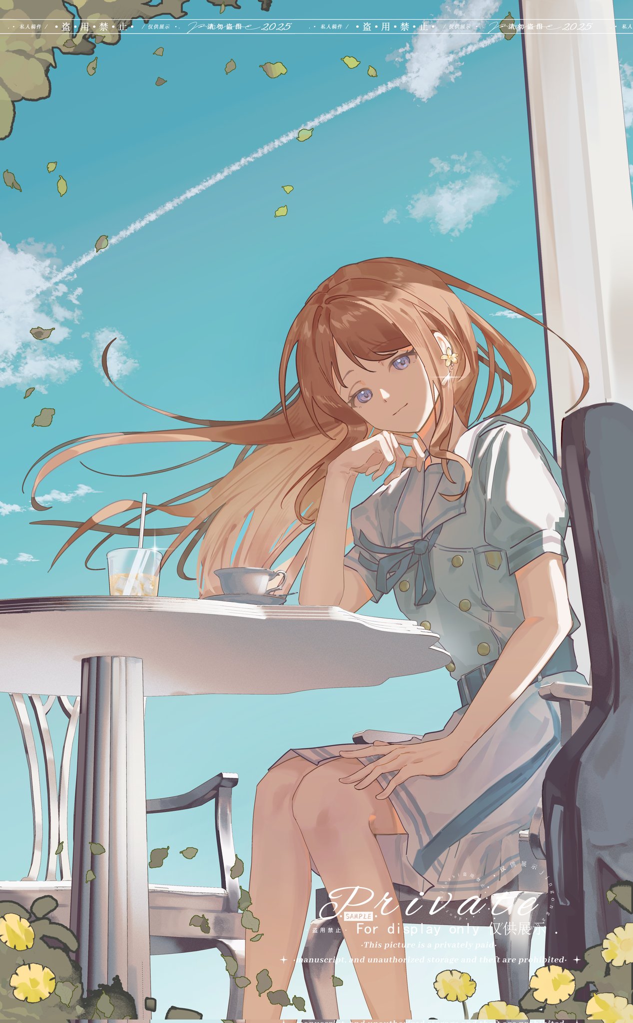 1girl, bang_dream!, bang_dream!_it's_mygo!!!!!, belt, blue_belt, blue_ribbon, brown_hair, chair