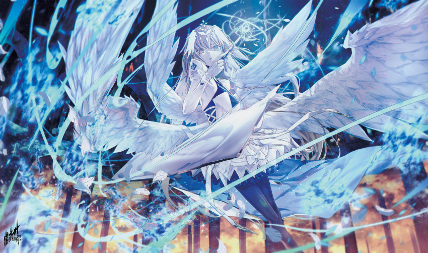 1girl, absurdres, angel_wings, armor, blonde_hair, dress, fate/grand_order, fate_(series)