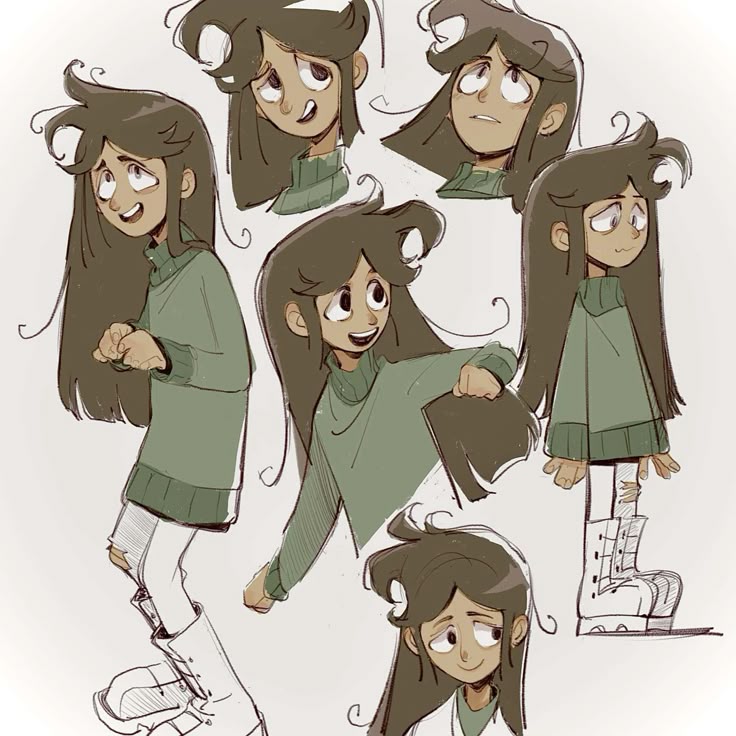 1girl, artist_request, brown_eyes, brown_hair, commentary_request, libby_stein-torres, long_hair, looking_at_viewer, multicolored_hair, non-web_source, open_mouth, shirt, smile, source_request, streaked_hair, sweater, the_ghost_and_molly_mcgee, very_long_hair