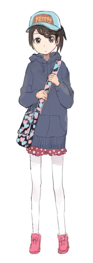 :o, asasow, bad_id, bag, baseball_cap, brown_eyes, brown_hair, casual