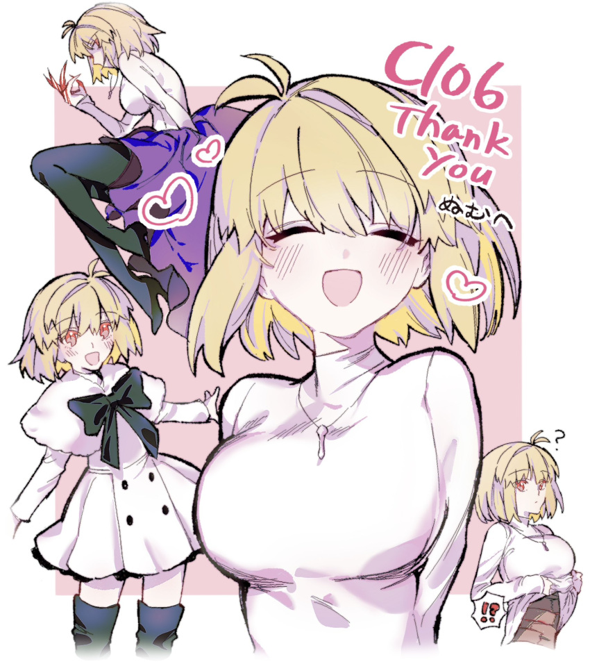 1girl, arcueid_brunestud, blonde_hair, blood, blood_on_hands, blush, breasts, closed_eyes