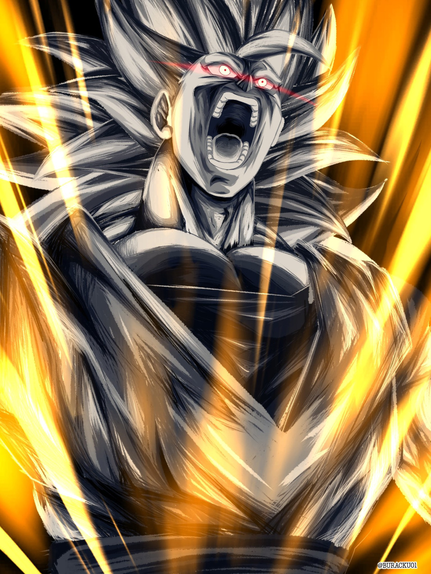 1boy, black_background, buracku01, dougi, dragon_ball, dragon_ball_legends, dragon_ball_z, glowing