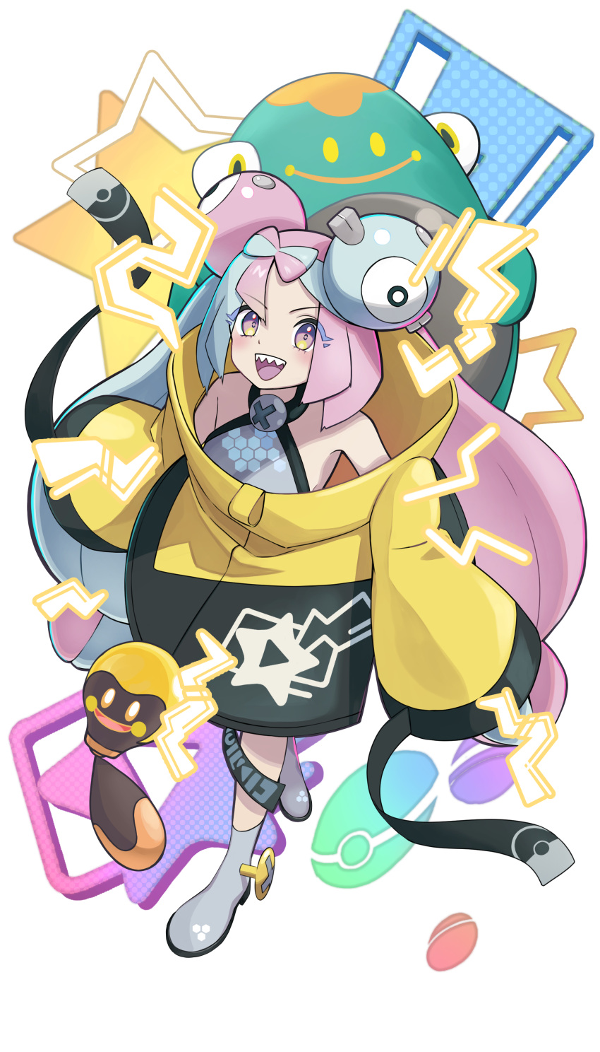 1girl, :d, absurdres, agenoumi, bellibolt, bow-shaped_hair, character_hair_ornament, commentary_request