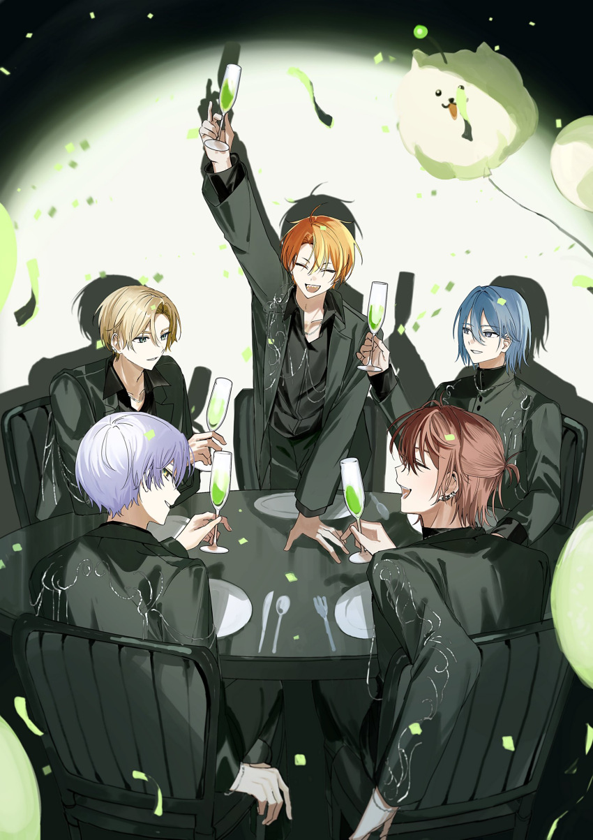 18trip, 22kolink, 5boys, absurdres, arm_up, black_jacket, black_shirt, blonde_hair