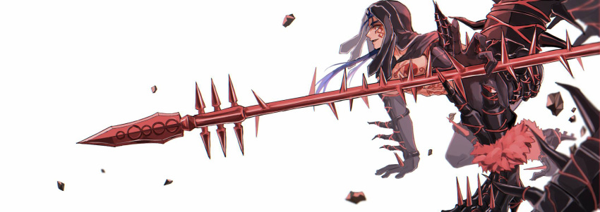 1boy, bare_pectorals, blue_hair, chest_tattoo, cu_chulainn_(fate), cu_chulainn_alter_(fate), debris, facial_mark