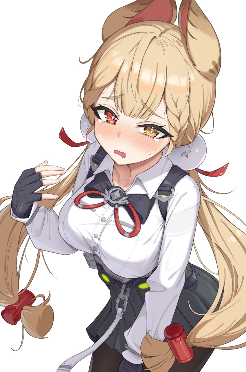 1girl, absurdres, alice_thymefield, animal_ears, black_gloves, blush, breasts, fingerless_gloves