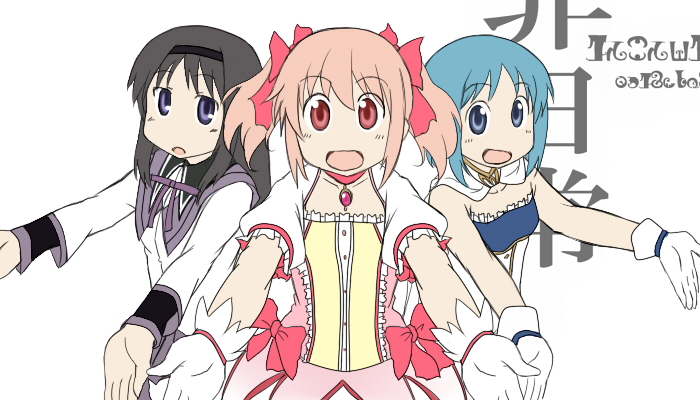 akemi_homura, arawi_keiichi_(style), black_hair, blue_eyes, blue_hair, choker, gloves, hair_ribbon