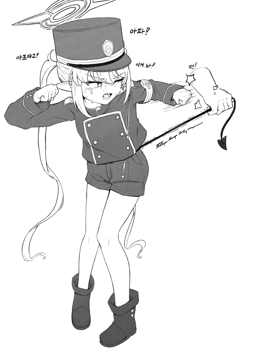 1girl, 1other, 743_(743rd_bat), absurdres, armband, blue_archive, boots, buttons
