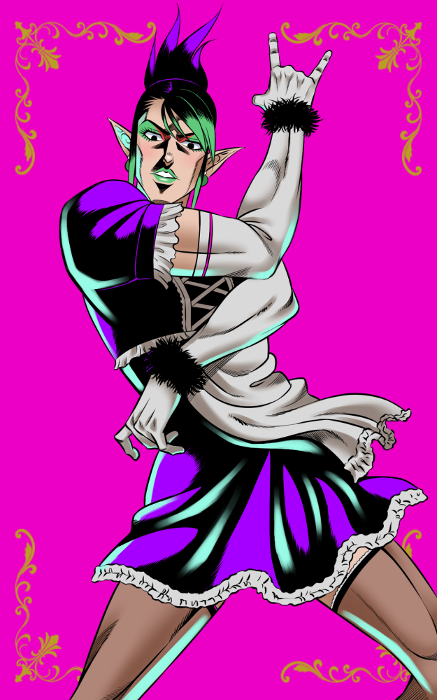 1boy, apron, artist_request, bad_id, bad_pixiv_id, black_hair, border, crossdressing