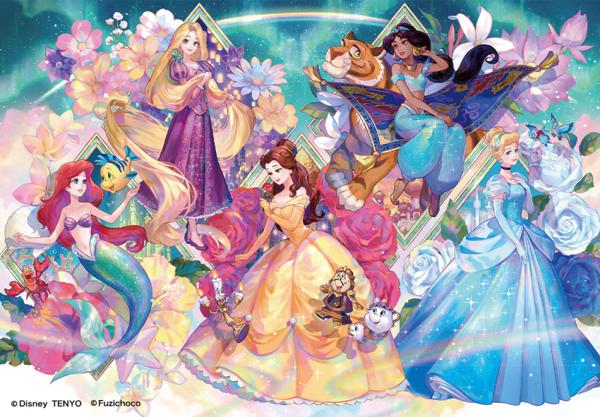 6+boys, 6+girls, aladdin_(disney), aladdin_(movie), arabian_clothes, ariel_(disney), bare_shoulders, beauty_and_the_beast_(disney)