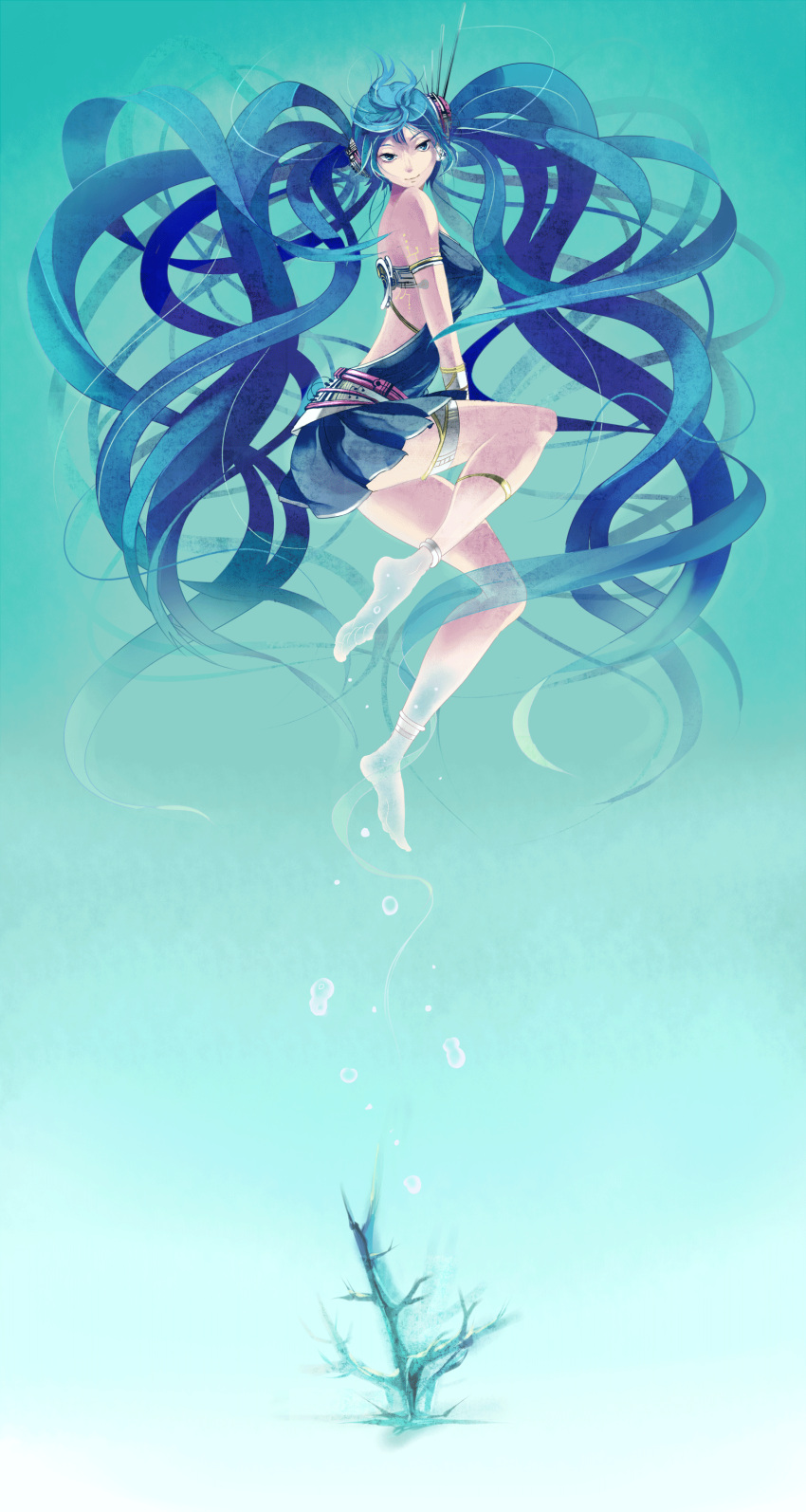 absurdres, anklet, aqua_eyes, aqua_hair, bad_id, barefoot, face, feet