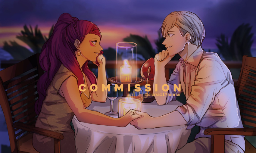 1boy, 1girl, artist_name, ashe_ubert, ashe_ubert_(timeskip), breasts, candle, candlelight