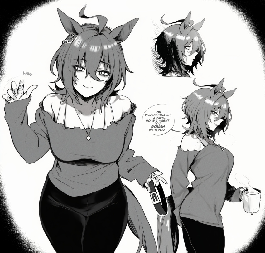1girl, absurdres, agnes_tachyon_(umamusume), ahoge, animal_ears, arm_behind_back, bare_shoulders, breasts