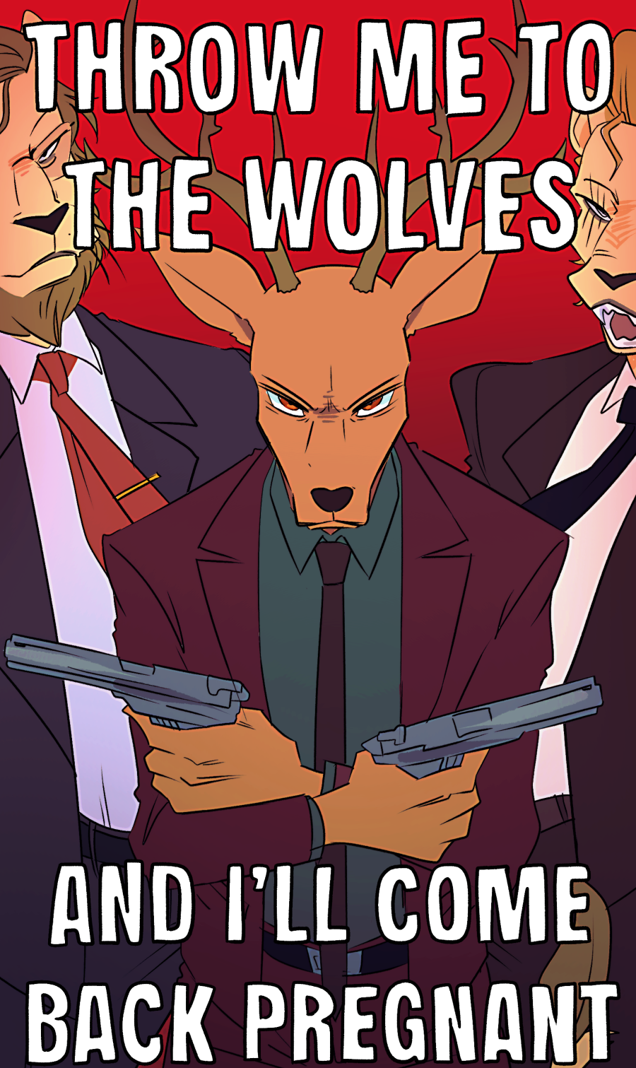 3boys, beastars, deer_boy, fangs, formal_clothes, free_(beastars), furry, furry_male