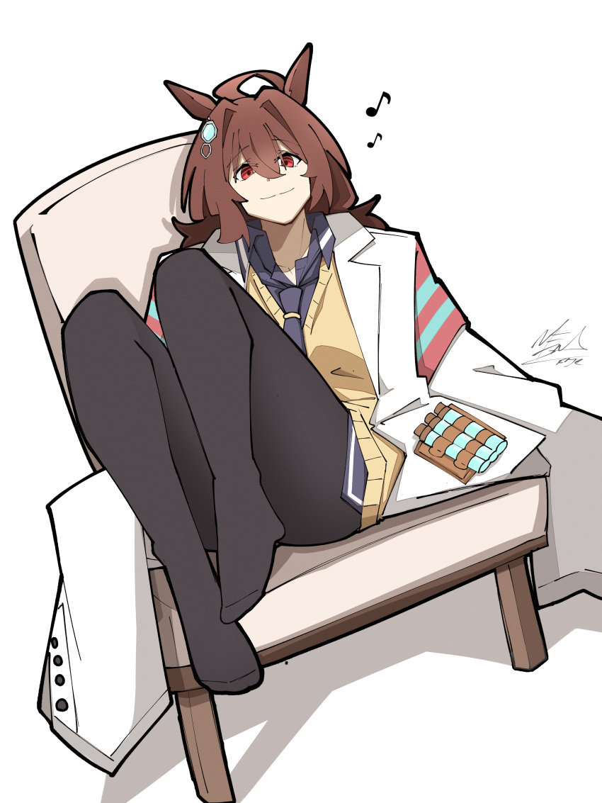 1girl, absurdres, agnes_tachyon_(umamusume), amane_luna_(vtuber), animal_ears, artist_name, barefoot, black_pantyhose