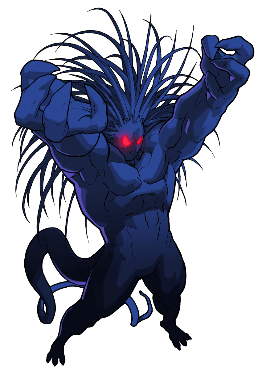 1boy, \o/, absurdres, arms_up, bengus, black_skin, blackheart_(marvel), claws