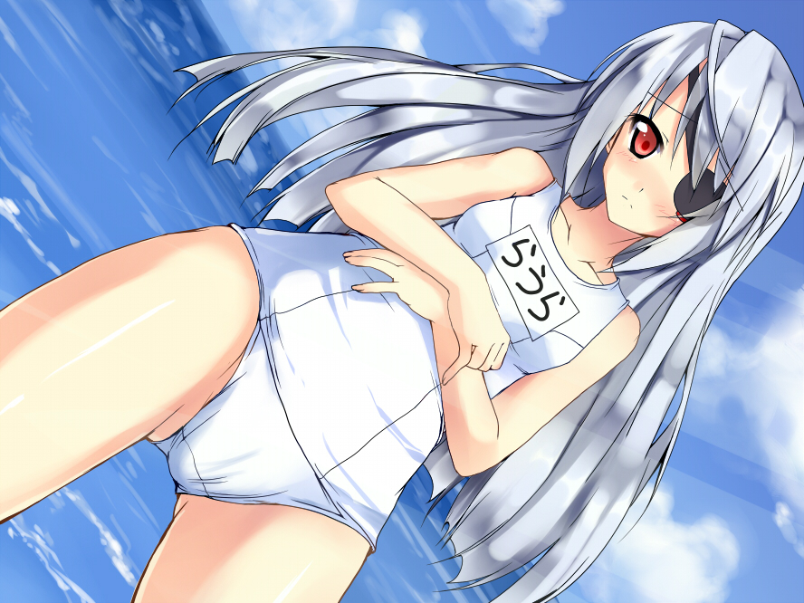 clothes_writing, clothing_writing, cloud, clouds, eyepatch, infinite_stratos, laura_bodewig, long_hair
