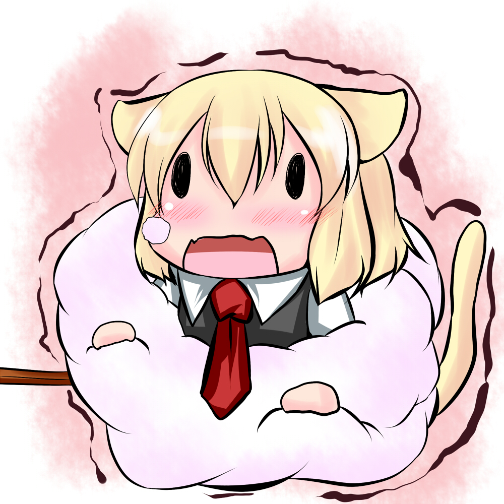 animal_ears, blonde_hair, cat_ears, cat_tail, chibi, cotton_candy, fang, hoshizuki_(seigetsu)