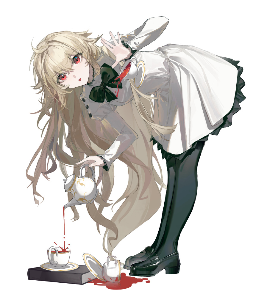 1girl, absurdres, ahoge, arcueid_brunestud, black_bow, black_bowtie, black_pantyhose, black_shoes